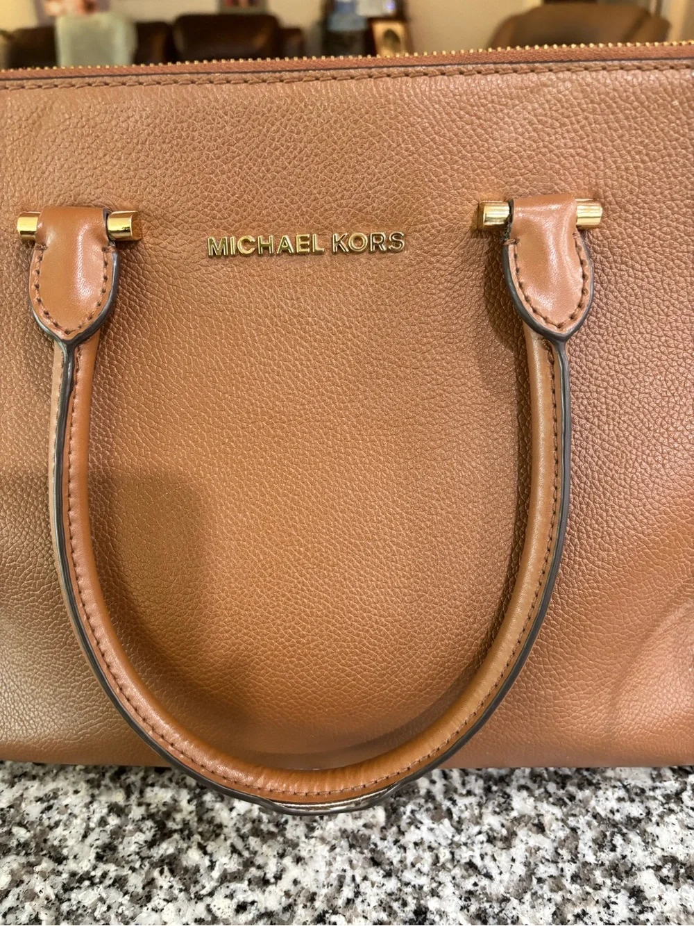 Michael Kors Cognac Pebbled Leather Satchel with Gold Hardware